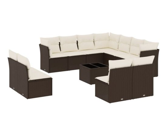 vidaXL 12-cz. zestaw mebli do ogrodu, z poduszkami brązowe polirattan Dārza mēbeļu komplekti