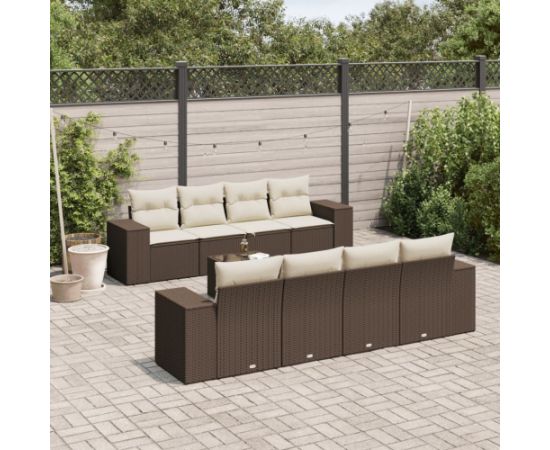 vidaXL 9-cz. zestaw mebli ogrodowych z poduszkami, brązowy, polirattan Dārza mēbeļu komplekti