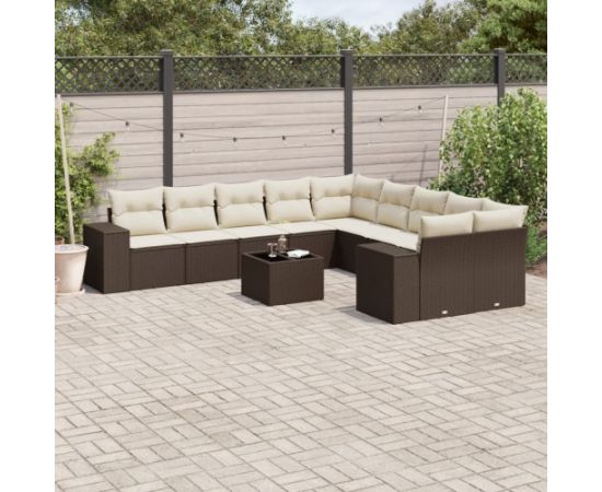 vidaXL 11-cz. zestaw mebli ogrodowych z poduszkami, brązowy, rattan PE Dārza mēbeļu komplekti