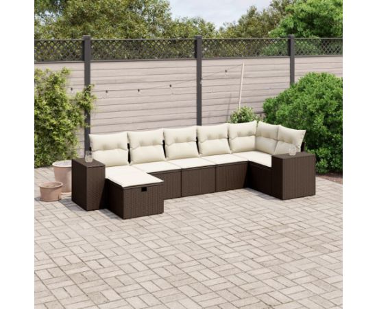 vidaXL 7-cz. zestaw wypoczynkowy do ogrodu, z poduszkami, brązowy Dārza mēbeļu komplekti