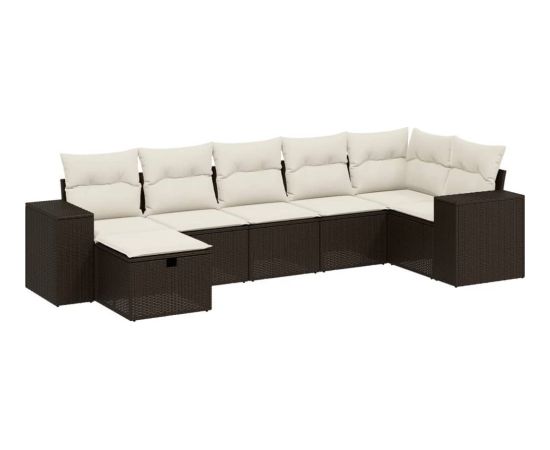 vidaXL 7-cz. zestaw wypoczynkowy do ogrodu, z poduszkami, brązowy Dārza mēbeļu komplekti