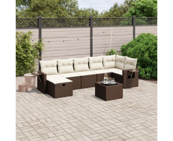 vidaXL 8-cz. zestaw wypoczynkowy do ogrodu, z poduszkami, brązowy Dārza mēbeļu komplekti