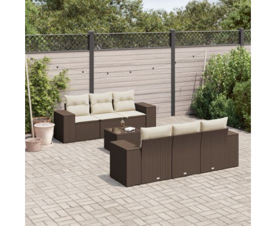 vidaXL 7-cz. zestaw wypoczynkowy do ogrodu, z poduszkami, brązowy Dārza mēbeļu komplekti