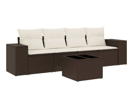 vidaXL 5-cz. zestaw mebli ogrodowych z poduszkami, brązowy, polirattan Dārza mēbeļu komplekti