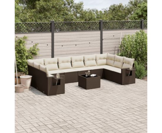 vidaXL 11-cz. zestaw mebli ogrodowych z poduszkami, brązowy, rattan PE Dārza mēbeļu komplekti