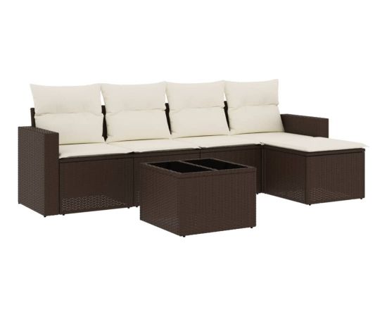 vidaXL 6-cz. zestaw wypoczynkowy do ogrodu, z poduszkami, brązowy Dārza mēbeļu komplekti