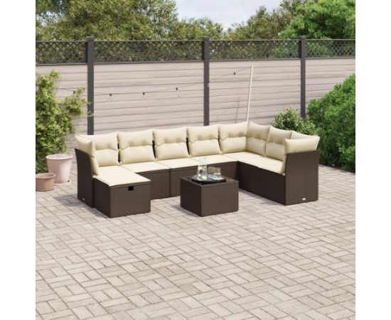 vidaXL 9-cz. zestaw mebli ogrodowych z poduszkami, brązowy, polirattan Dārza mēbeļu komplekti