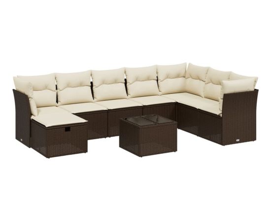 vidaXL 9-cz. zestaw mebli ogrodowych z poduszkami, brązowy, polirattan Dārza mēbeļu komplekti