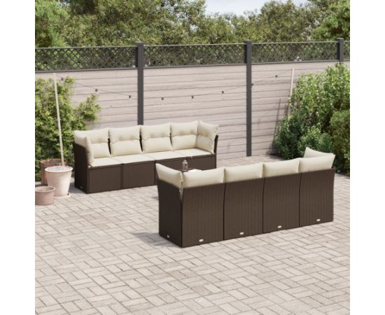 vidaXL 9-cz. zestaw mebli ogrodowych z poduszkami, brązowy, polirattan Dārza mēbeļu komplekti