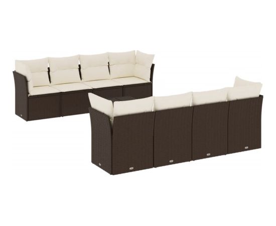 vidaXL 9-cz. zestaw mebli ogrodowych z poduszkami, brązowy, polirattan Dārza mēbeļu komplekti