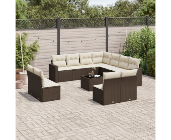 vidaXL 12-cz. zestaw mebli do ogrodu, z poduszkami brązowe polirattan Dārza mēbeļu komplekti