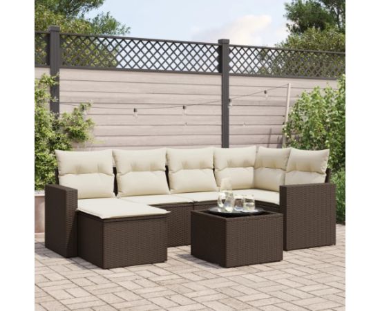 vidaXL 7-cz. zestaw wypoczynkowy do ogrodu, z poduszkami, brązowy Dārza mēbeļu komplekti