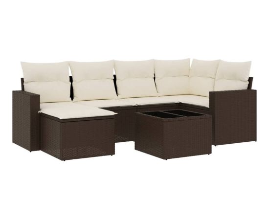 vidaXL 7-cz. zestaw wypoczynkowy do ogrodu, z poduszkami, brązowy Dārza mēbeļu komplekti