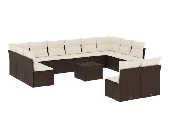 vidaXL 13-cz. zestaw mebli ogrodowych z poduszkami, brązowy polirattan Dārza mēbeļu komplekti