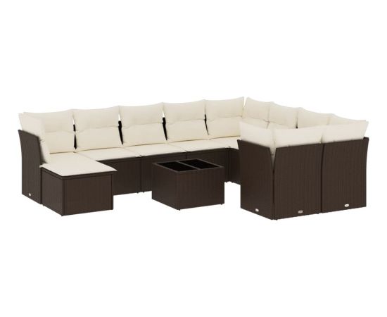 vidaXL 11-cz. zestaw mebli ogrodowych z poduszkami, brązowy, rattan PE Dārza mēbeļu komplekti