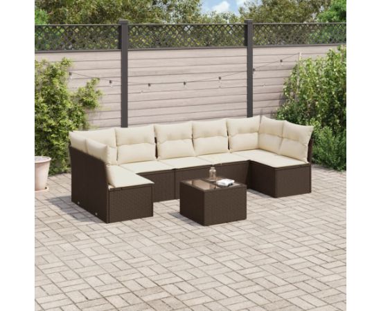 vidaXL 8-cz. zestaw wypoczynkowy do ogrodu, z poduszkami, brązowy Dārza mēbeļu komplekti