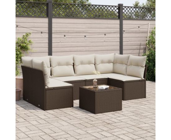 vidaXL 7-cz. zestaw wypoczynkowy do ogrodu, z poduszkami, brązowy Dārza mēbeļu komplekti