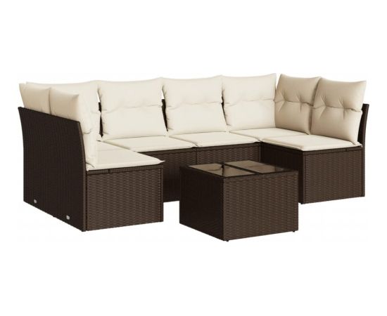 vidaXL 7-cz. zestaw wypoczynkowy do ogrodu, z poduszkami, brązowy Dārza mēbeļu komplekti