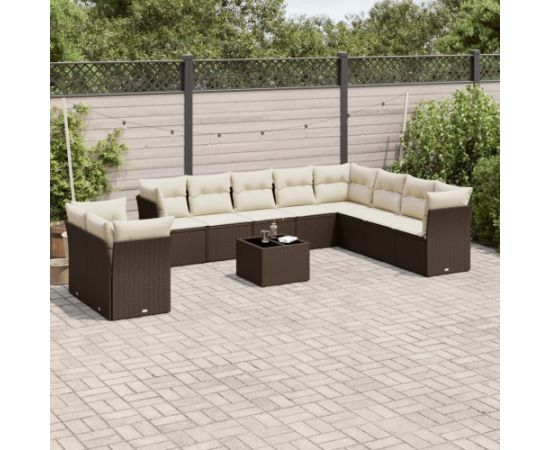 vidaXL 11-cz. zestaw mebli ogrodowych z poduszkami, brązowy, rattan PE Dārza mēbeļu komplekti