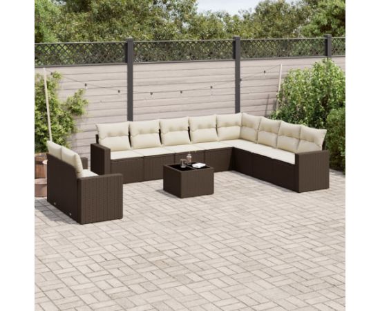 vidaXL 11-cz. zestaw mebli ogrodowych z poduszkami, brązowy, rattan PE Dārza mēbeļu komplekti