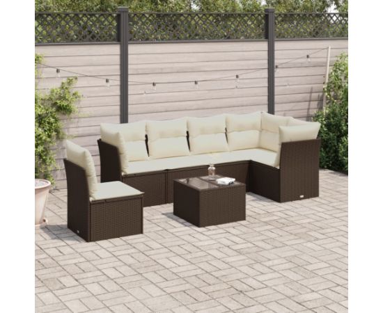 vidaXL 7-cz. zestaw wypoczynkowy do ogrodu, z poduszkami, brązowy Dārza mēbeļu komplekti