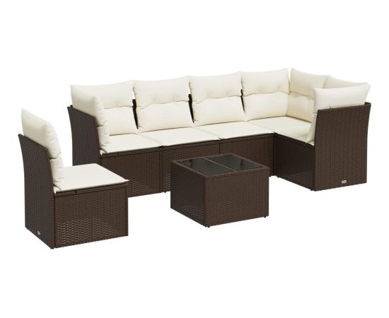 vidaXL 7-cz. zestaw wypoczynkowy do ogrodu, z poduszkami, brązowy Dārza mēbeļu komplekti