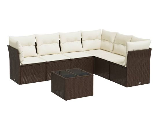 vidaXL 7-cz. zestaw wypoczynkowy do ogrodu, z poduszkami, brązowy Dārza mēbeļu komplekti