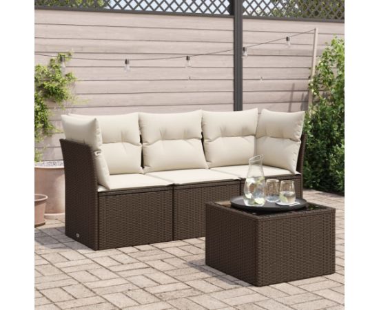 vidaXL 4-cz zestaw wypoczynkowy do ogrodu, poduszki, brązowy rattan PE Dārza mēbeļu komplekti