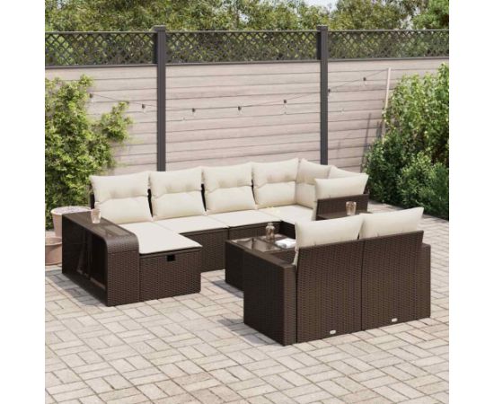 vidaXL 11-cz. zestaw mebli ogrodowych z poduszkami, brązowy, rattan PE Dārza mēbeļu komplekti