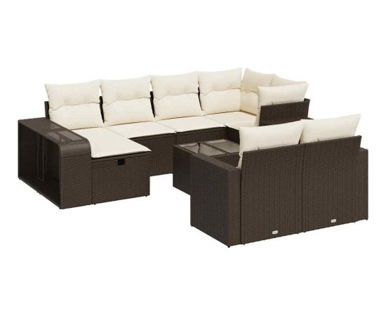 vidaXL 11-cz. zestaw mebli ogrodowych z poduszkami, brązowy, rattan PE Dārza mēbeļu komplekti