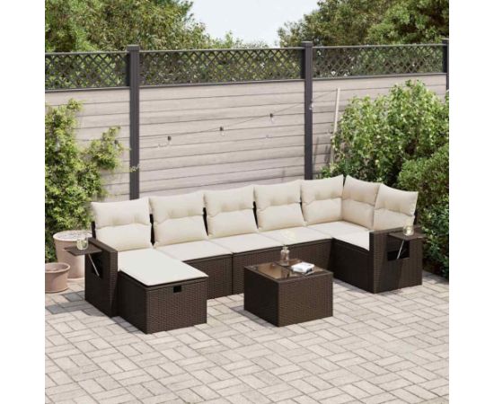 vidaXL 8-cz. zestaw wypoczynkowy do ogrodu, z poduszkami, brązowy Dārza mēbeļu komplekti