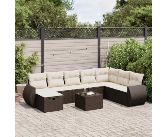 vidaXL 9-cz. zestaw mebli ogrodowych z poduszkami, brązowy, polirattan Dārza mēbeļu komplekti