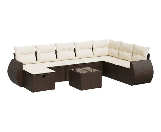 vidaXL 9-cz. zestaw mebli ogrodowych z poduszkami, brązowy, polirattan Dārza mēbeļu komplekti