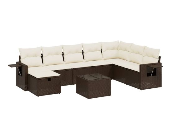 vidaXL 9-cz. zestaw mebli ogrodowych z poduszkami, brązowy, polirattan Dārza mēbeļu komplekti