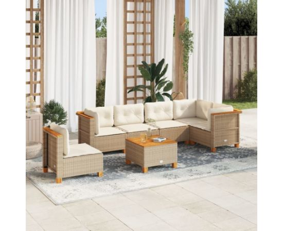 vidaXL 7-cz. zestaw wypoczynkowy do ogrodu, z poduszkami, beżowy Dārza mēbeļu komplekti