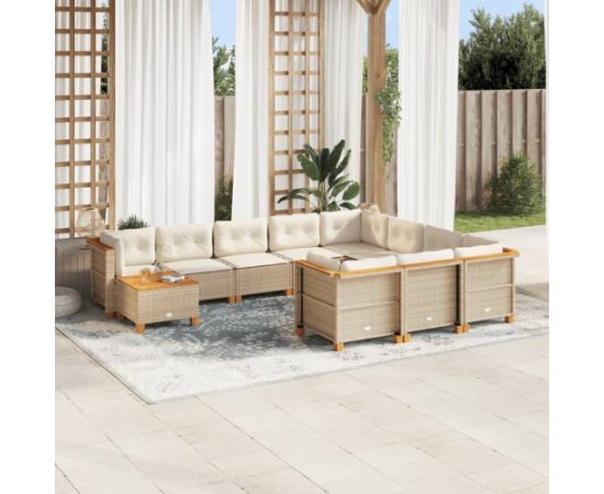 vidaXL 11-cz. zestaw mebli ogrodowych z poduszkami, beżowy, polirattan Dārza mēbeļu komplekti