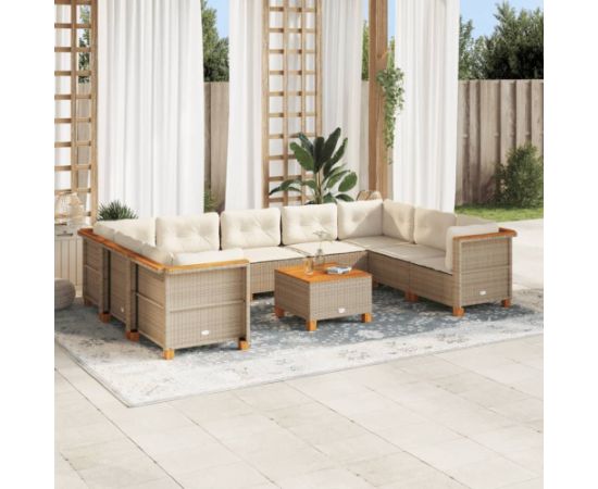 vidaXL 10-cz. zestaw mebli ogrodowych z poduszkami, beżowy, polirattan Dārza mēbeļu komplekti