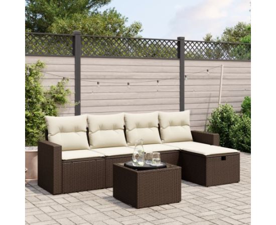 vidaXL 6-cz. zestaw wypoczynkowy do ogrodu, z poduszkami, brązowy Dārza mēbeļu komplekti