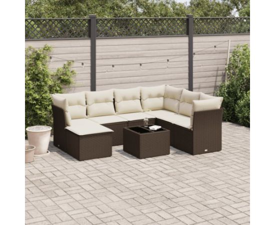 vidaXL 8-cz. zestaw wypoczynkowy do ogrodu, z poduszkami, brązowy Dārza mēbeļu komplekti