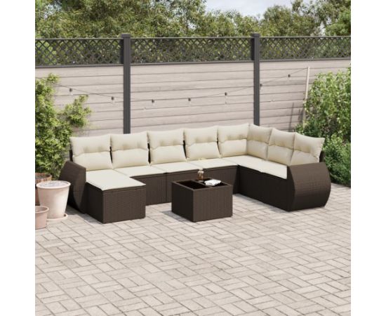 vidaXL 9-cz. zestaw mebli ogrodowych z poduszkami, brązowy, polirattan Dārza mēbeļu komplekti