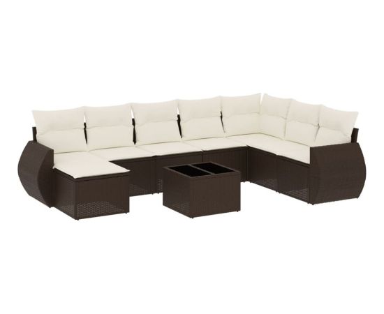 vidaXL 9-cz. zestaw mebli ogrodowych z poduszkami, brązowy, polirattan Dārza mēbeļu komplekti