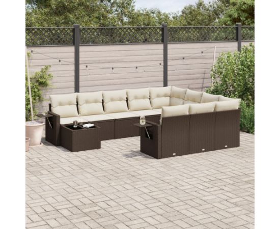 vidaXL 11-cz. zestaw mebli ogrodowych z poduszkami, brązowy, rattan PE Dārza mēbeļu komplekti