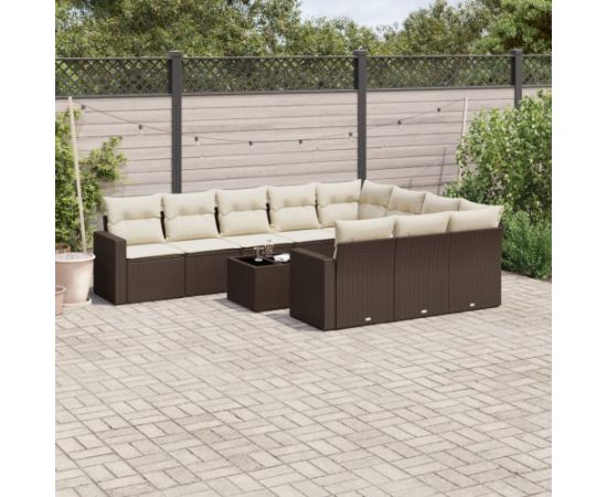 vidaXL 11-cz. zestaw mebli ogrodowych z poduszkami, brązowy, rattan PE Dārza mēbeļu komplekti