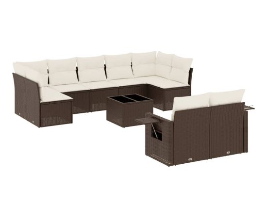 vidaXL 10-cz. zestaw mebli ogrodowych z poduszkami, brązowy polirattan Dārza mēbeļu komplekti