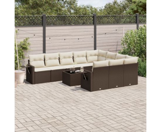 vidaXL 11-cz. zestaw mebli ogrodowych z poduszkami, brązowy, rattan PE Dārza mēbeļu komplekti