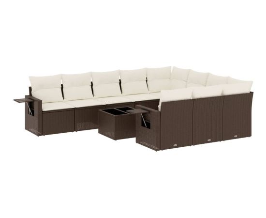 vidaXL 11-cz. zestaw mebli ogrodowych z poduszkami, brązowy, rattan PE Dārza mēbeļu komplekti