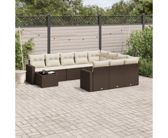 vidaXL 11-cz. zestaw mebli ogrodowych z poduszkami, brązowy, rattan PE Dārza mēbeļu komplekti