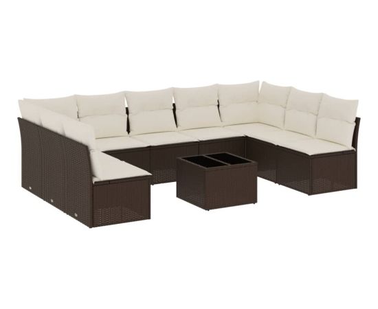 vidaXL 10-cz. zestaw mebli ogrodowych z poduszkami, brązowy polirattan Dārza mēbeļu komplekti