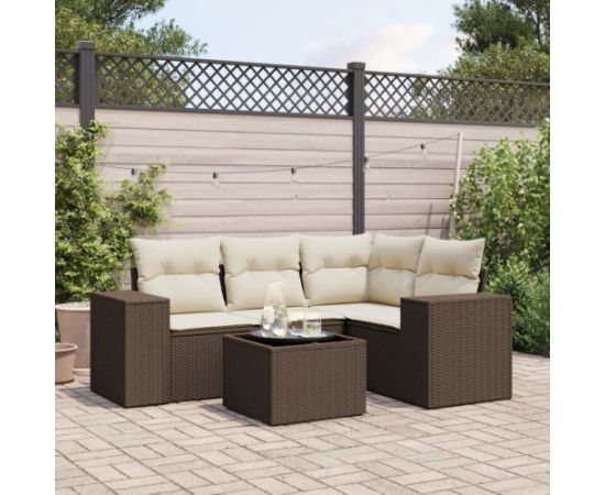 vidaXL 5-cz. zestaw mebli ogrodowych z poduszkami, brązowy, polirattan Dārza mēbeļu komplekti