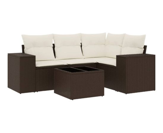 vidaXL 5-cz. zestaw mebli ogrodowych z poduszkami, brązowy, polirattan Dārza mēbeļu komplekti